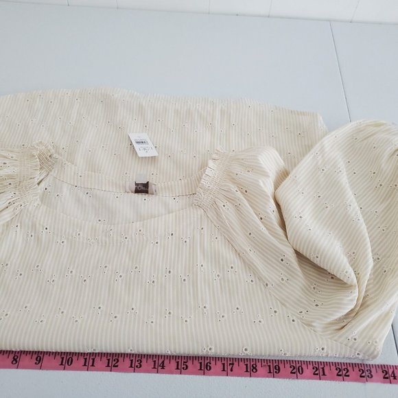 Loft Womens Tan Stiped Eyelet Off The Shoulder Blouse Size XL Long Sleeve Boho - Picture 6 of 9